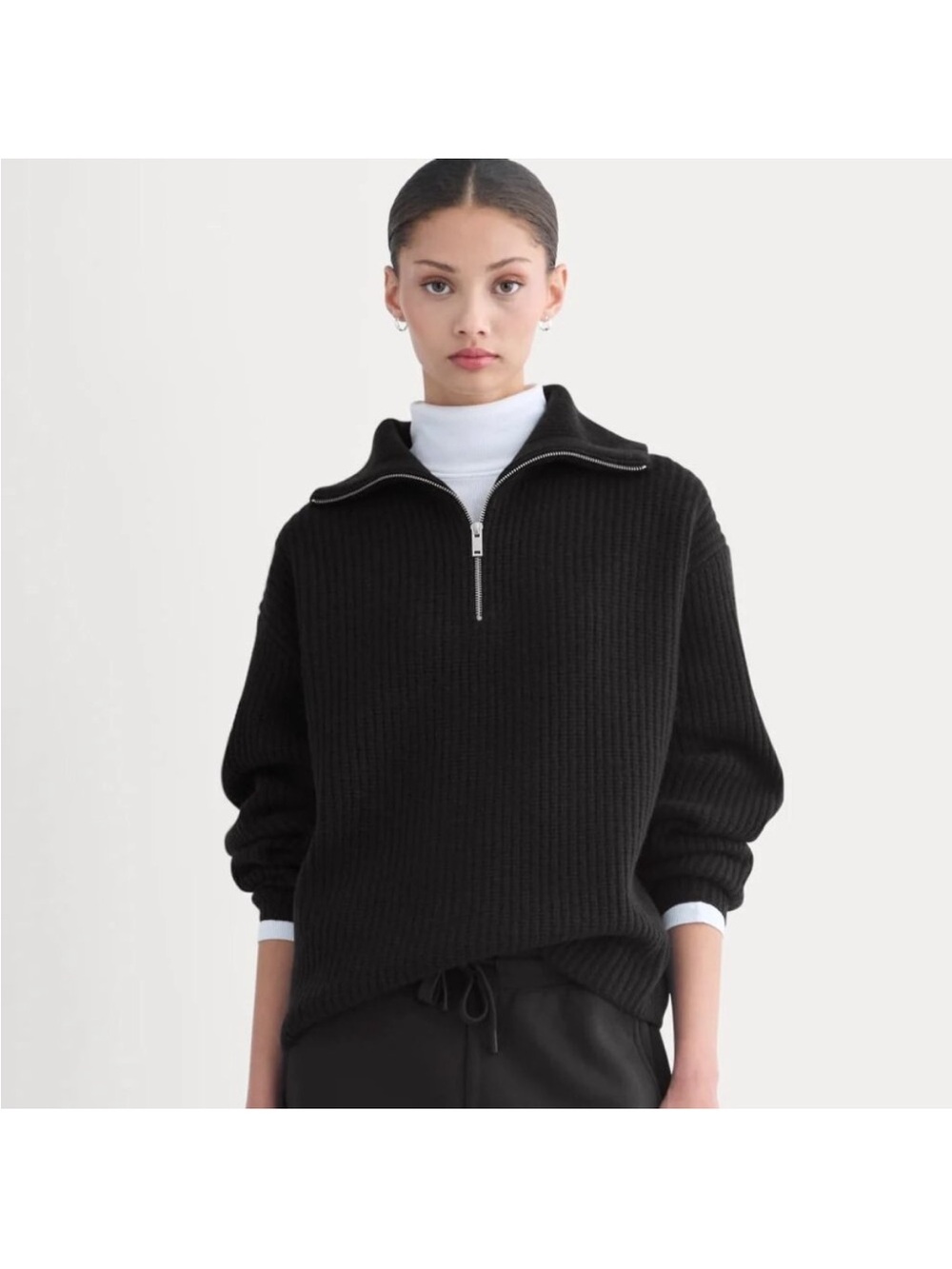 Black Half-Zip Ribbed Sweater - Women NWT